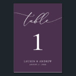 Paarse Plum Minimalist Wedding | Aangepast eveneme Kaart<br><div class="desc">(**VOEG NOTA: Om orde te maken,  pas eenvoudig uw lijstaantal (en naam/datum) aan en voeg elk aantal aan uw kar afzonderlijk toe. Controleer vervolgens wanneer u klaar bent.) Mooie,  elegante,  moderne en minimalistische,  tabelnummerkaart. Volledig aanpasbaar met uw namen (of de Naam van de Gebeurtenis) en Datum.</div>