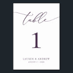 Paarse Plum Minimalist Wedding | Aangepaste tabel  Kaart<br><div class="desc">(**VOEG NOTA: Om orde te maken,  pas eenvoudig uw lijstaantal (en naam/datum) aan en voeg elk aantal aan uw kar afzonderlijk toe. Controleer vervolgens wanneer u klaar bent.) Mooie,  elegante,  moderne en minimalistische,  tabelnummerkaart. Volledig aanpasbaar met uw namen (of de Naam van de Gebeurtenis) en Datum.</div>