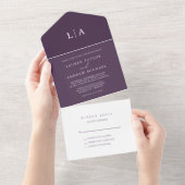 Paarse Plum Minimalist Wedding All In One Uitnodiging (Afscheurbaar)