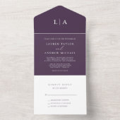 Paarse Plum Minimalist Wedding All In One Uitnodiging (Binnen)