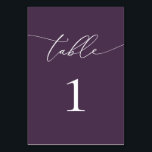 Paarse Plum Minimalist Wedingstabel Nummertabel Kaart<br><div class="desc">Mooie paars-plum,  elegant,  modern en minimalistisch,  tafelnummer. Volledig aanpasbaar. **VOEG NOTA: Om orde te maken,  pas eenvoudig uw lijstaantal aan en voeg elk aantal aan uw kar afzonderlijk toe. Kijk dan uit als je klaar bent.</div>