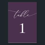 Paarse Plum Minimalist Wedingstabel Nummertabel Kaart<br><div class="desc">Mooie paars-plum,  elegant,  modern en minimalistisch,  tafelnummer. Volledig aanpasbaar. **VOEG NOTA: Om orde te maken,  pas eenvoudig uw lijstaantal aan en voeg elk aantal aan uw kar afzonderlijk toe. Kijk dan uit als je klaar bent.</div>
