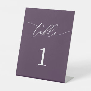 Paarse Plum Minimalist Wedingstabel Nummertabel Reclamebord Met Voetstuk