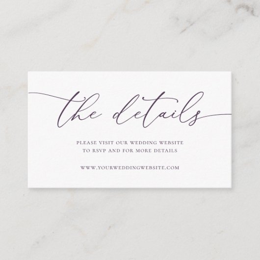Paarse Plum Modern minimalist Wedding Informatiekaartje (Voorkant)