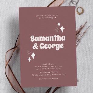 Paarse Plum Modern Retro Typografie Bruiloft Kaart