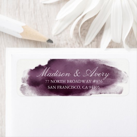Paarse Plum Modern Waterverf Romantic Wedding Etiket (Insitu)