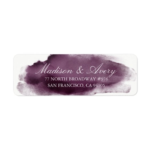 Paarse Plum Modern Waterverf Romantic Wedding Etiket (Voorkant)