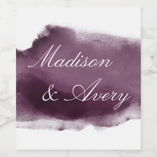 Paarse Plum Modern Waterverf Romantic Wedding Wijn Etiket (Enkel label)