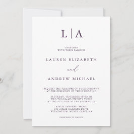 Paarse Plum Monogram Simple Minimalist Weddenschap Kaart