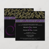 Paarse Plum Paisley en Gold Wedding Invitation Kaart (Voorkant / Achterkant)