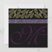 Paarse Plum Paisley en Gold Wedding Invitation Kaart (Achterkant)
