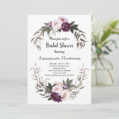 Paarse Plum Pink Peonies krans Vrijgezellenfeest Kaart (Staand voorkant)