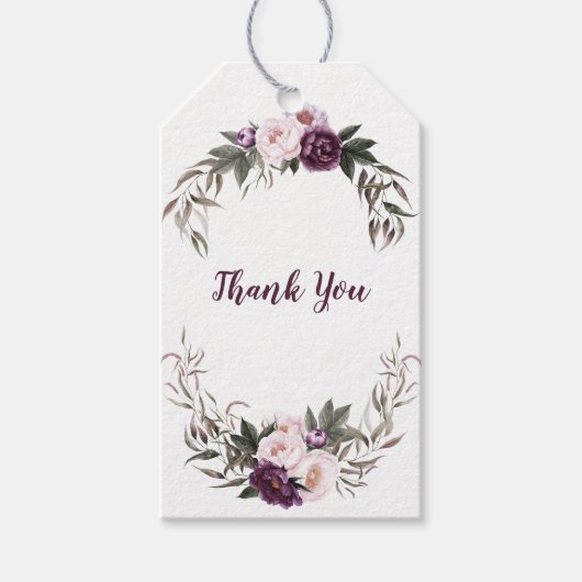 Paarse Plum Pink Pioenrozen Dank u | Cadeaulabel (Voorkant)