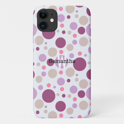 Paarse Plum Polka Dots aangepaste naam Case-Mate iPhone Case (Achterkant)
