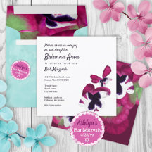 Paarse, Plum Purper Viooltjes Bat Mitzvah Uitnodig