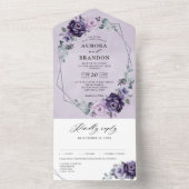 Paarse Plum Silver Floral Blooms Geometric Wedding All In One Uitnodiging (Binnen)