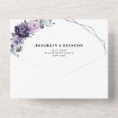 Paarse Plum Silver Floral Blooms Geometric Wedding All In One Uitnodiging (Achterkant)