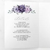 Paarse Plum Silver Floral Blooms Geometric Wedding Drieluik Aankondiging (Binnenzijde eerst)