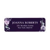 Paarse Plum Silver Floral Blooms Geometric Wedding Etiket (Voorkant)