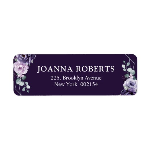 Paarse Plum Silver Floral Blooms Geometric Wedding Etiket (Voorkant)