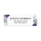 Paarse Plum Silver Floral Blooms Geometric Wedding Etiket (Voorkant)