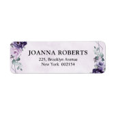 Paarse Plum Silver Floral Blooms Geometric Wedding Etiket (Voorkant)
