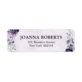 Paarse Plum Silver Floral Blooms Geometric Wedding Etiket