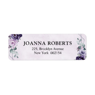 Paarse Plum Silver Floral Blooms Geometric Wedding Etiket