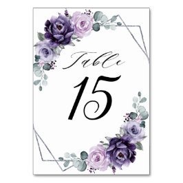 Paarse Plum Silver Floral Blooms Geometric Wedding Kaart