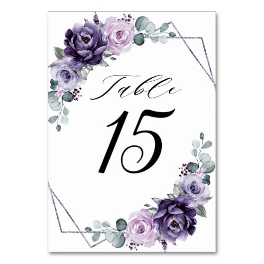Paarse Plum Silver Floral Blooms Geometric Wedding Kaart (Achterkant)