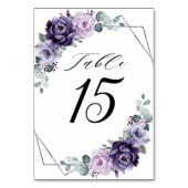 Paarse Plum Silver Floral Blooms Geometric Wedding Kaart (Voorkant)