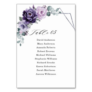 Paarse Plum Silver Floral Blooms Geometric Wedding Kaart