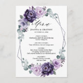 Paarse Plum Silver Floral Blooms Geometric Wedding Menu (Voorkant)