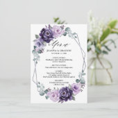 Paarse Plum Silver Floral Blooms Geometric Wedding Menu (Staand voorkant)