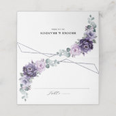Paarse Plum Silver Floral Blooms Geometric Wedding Plaatskaartje (Buitenkant ongevouwen)