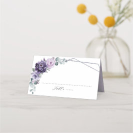 Paarse Plum Silver Floral Blooms Geometric Wedding Plaatskaartje