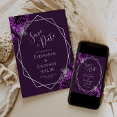 Paarse Plum Silver Floral Geometric Save the Date