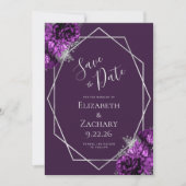 Paarse Plum Silver Floral Geometric Save the Date (Voorkant)