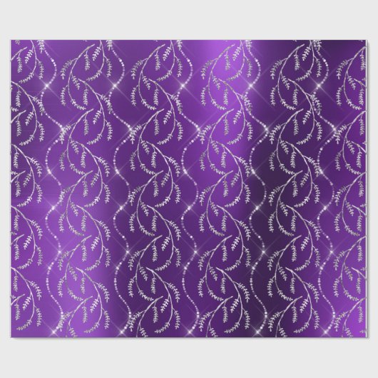 Paarse Plum Sparkly Laurel Silver Diamonds Cadeaupapier (Vlak)