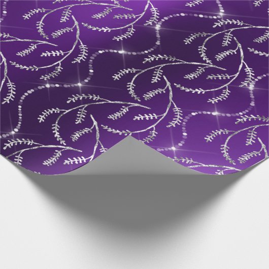 Paarse Plum Sparkly Laurel Silver Diamonds Cadeaupapier (Hoek)
