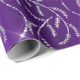 Paarse Plum Sparkly Laurel Silver Diamonds Cadeaupapier