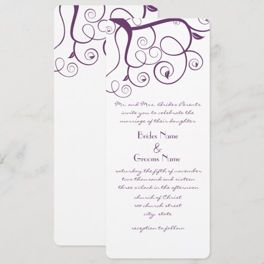 Paarse Plum Swirls Wedding Invitation Kaart (Voorkant / Achterkant)