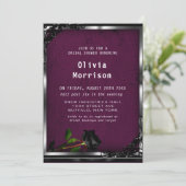 Paarse plum Tapestry and Black Roos Gothic Wedding Kaart (Staand voorkant)