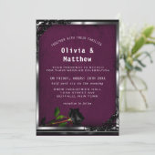 Paarse plum Tapestry and Black Roos Gothic Wedding Kaart (Staand voorkant)