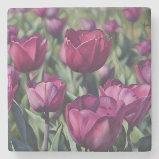 Paarse Plum Tulip Garden Flower Art Marmer Stenen Onderzetter (Voorkant)
