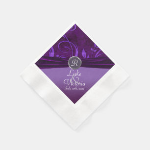 Paarse Plum Velvet Like Vine Monogram Wedding Servet