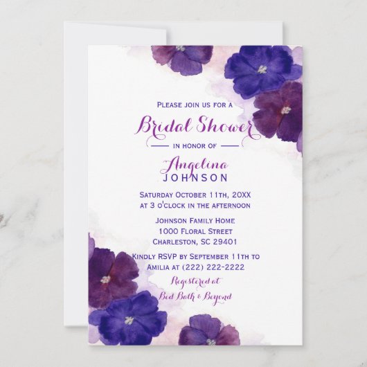 Paarse Plum Violet Waterverf Bloemen Vrijgezellenf Kaart (Voorkant)