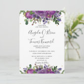 Paarse Plum Voilet Floral Greenery Wedding Kaart (Staand voorkant)