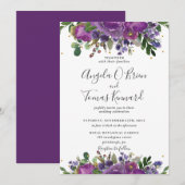 Paarse Plum Voilet Floral Greenery Wedding Kaart (Voorkant / Achterkant)