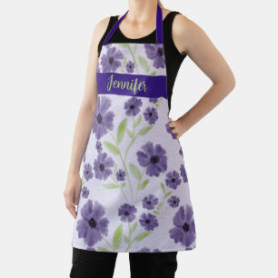 Paarse Plum Waterverf Floral Design Schort